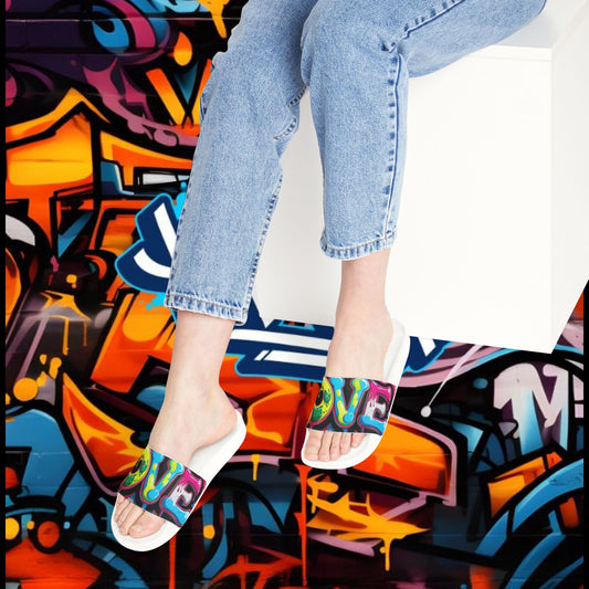 Sandals: Graffiti Love Slides for Females