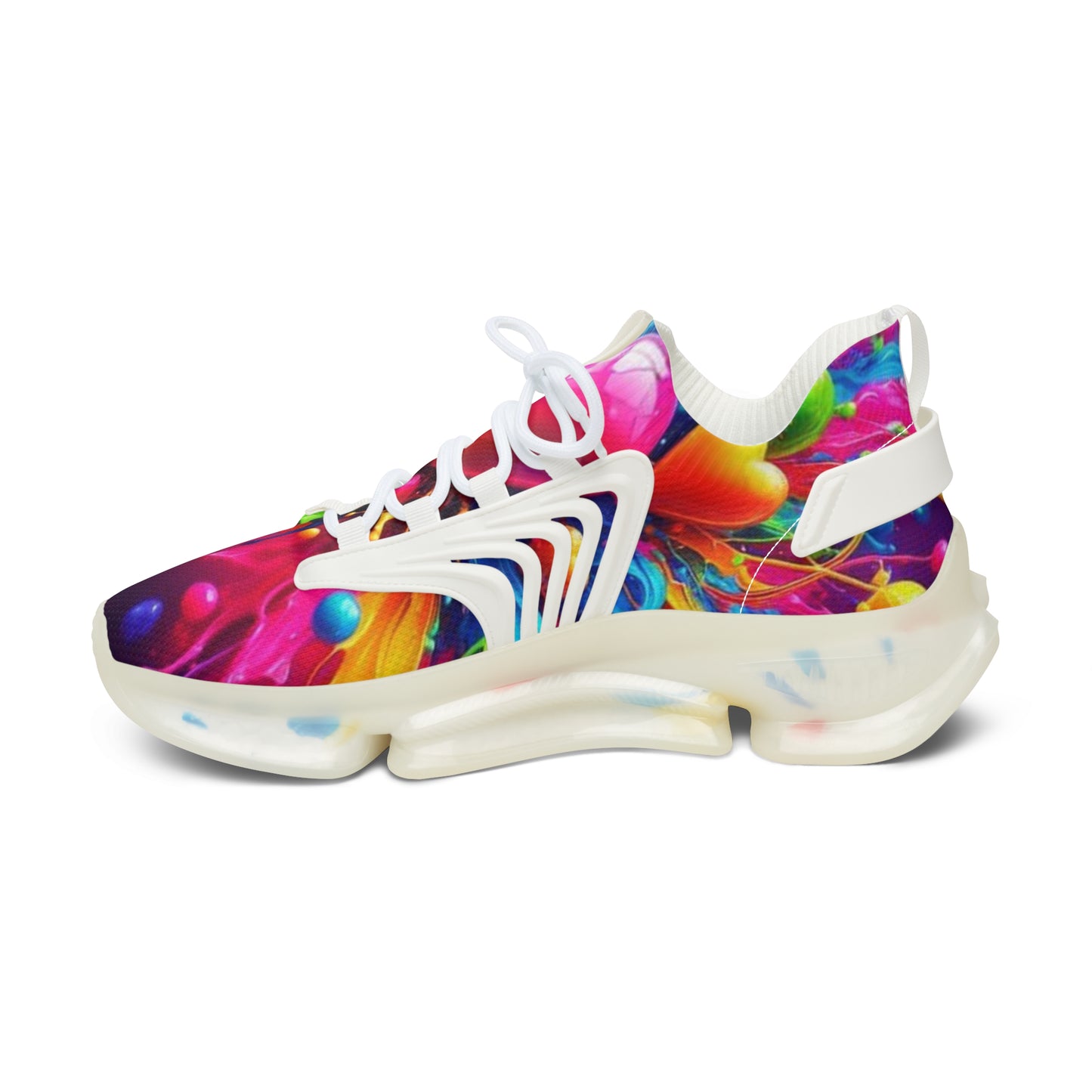 Mesh Sneakers, Watercolor Heart Design Tennis Shoes for Women