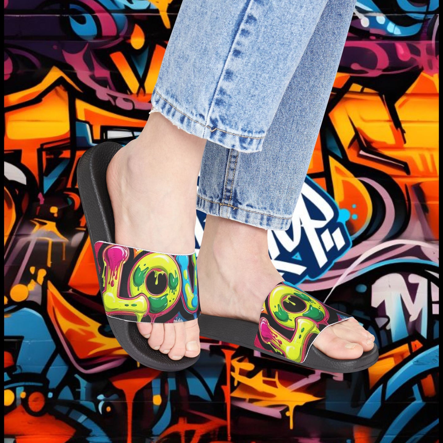 Sandals: Graffiti Love Slides for Females