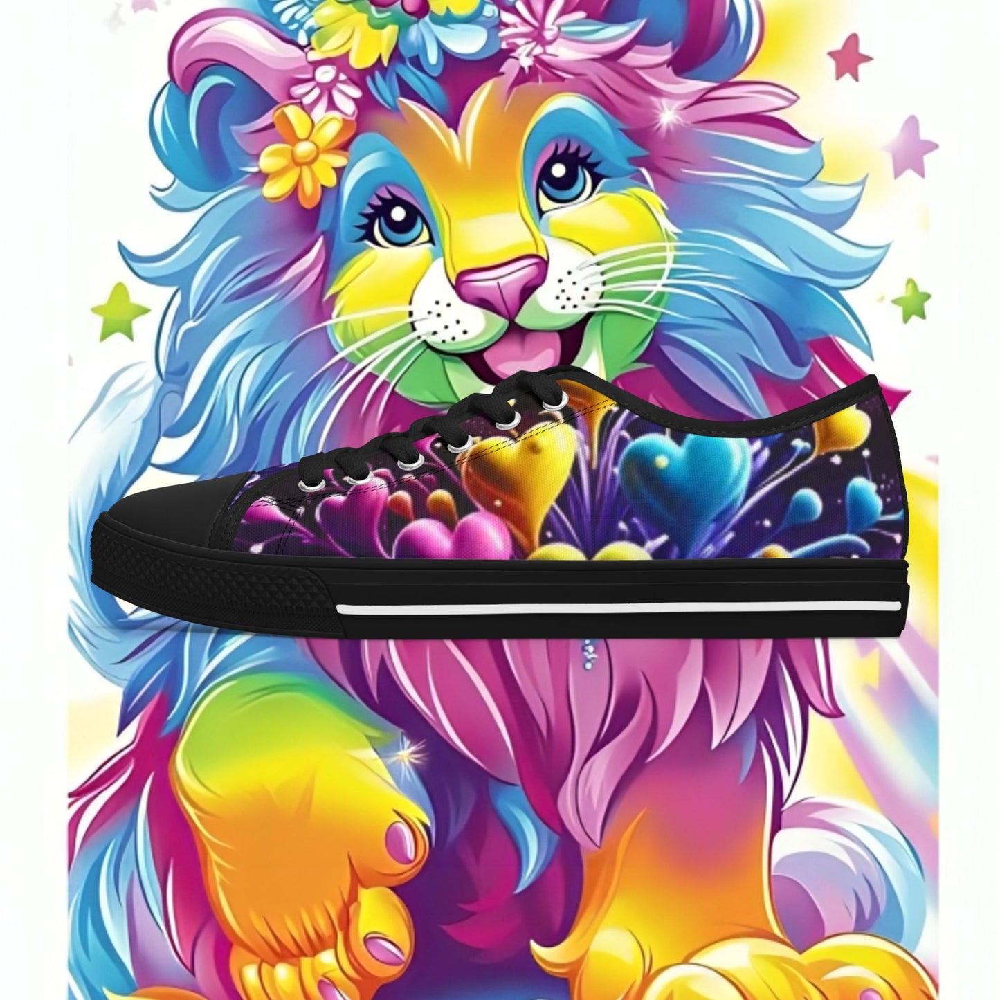 Colorful Lion Sneakers - Vibrant Low Top Shoes for Women, Casual Wear, Festival Footwear, Gift for Animal Lovers, Colorful Fashion Statement