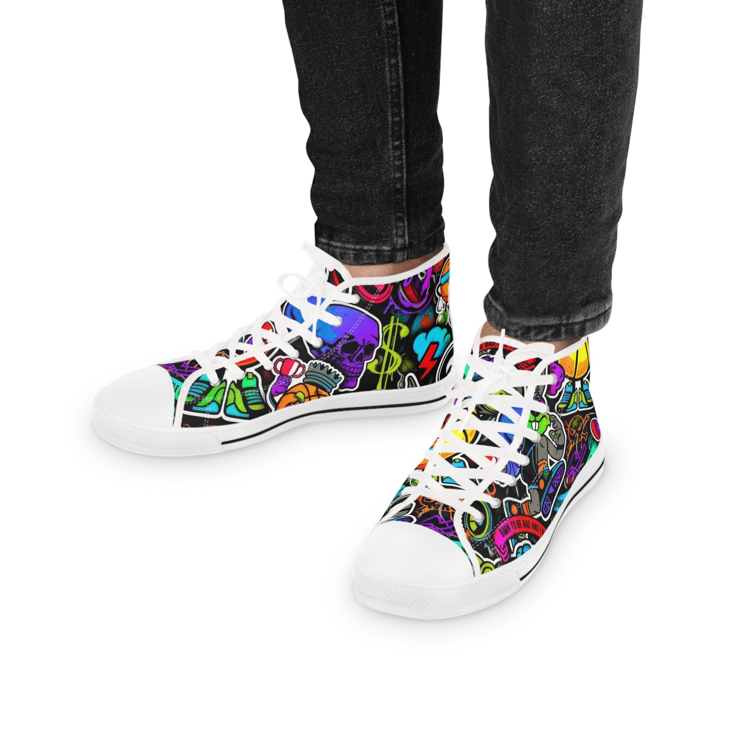 Colorful High Top Sneakers, Stylish Footwear for Men, Unique Gift Idea, Casual Wear, Vibrant Street Style