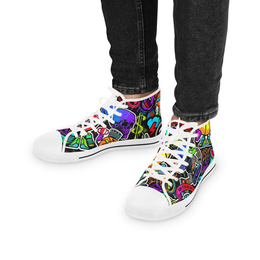 Colorful High Top Sneakers, Stylish Footwear for Men, Unique Gift Idea, Casual Wear, Vibrant Street Style