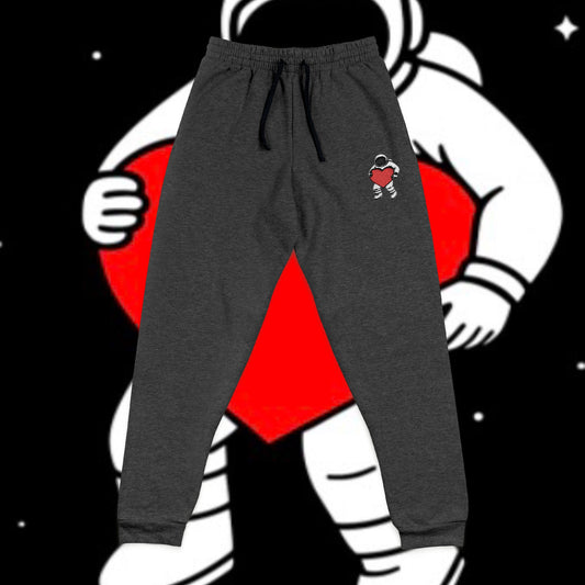 Cosmic Love Joggers, Unisex Embroidered Sweatpants, Cute Gift for Astronaut Lovers, Relaxed Fit Lounge Pants, Perfect for couples