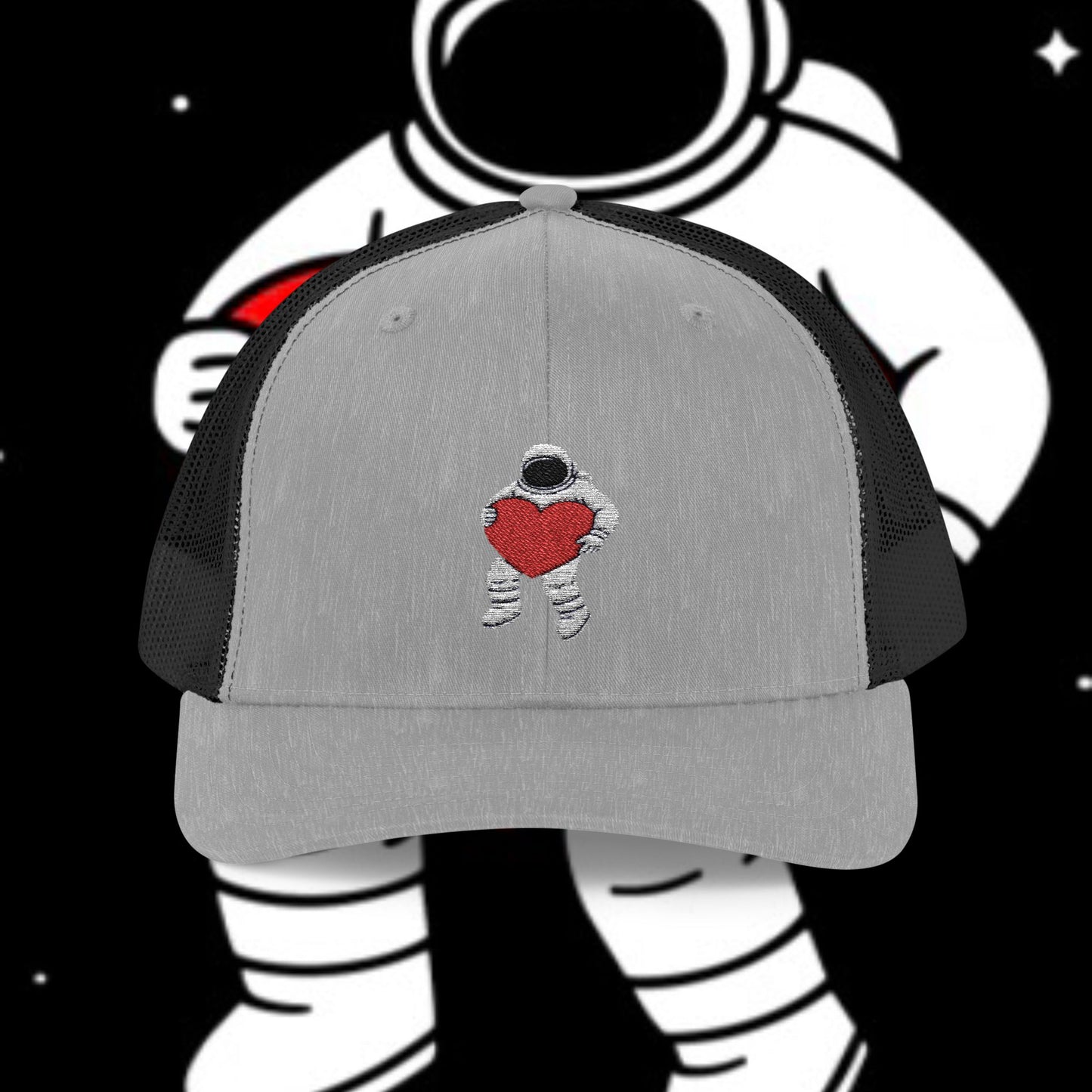 Astronaut Heart Snapback Cap, Cool Trucker Hat for Space Lovers, Unique Gift for Birthdays, Holidays, Adventure, Outdoor Wear