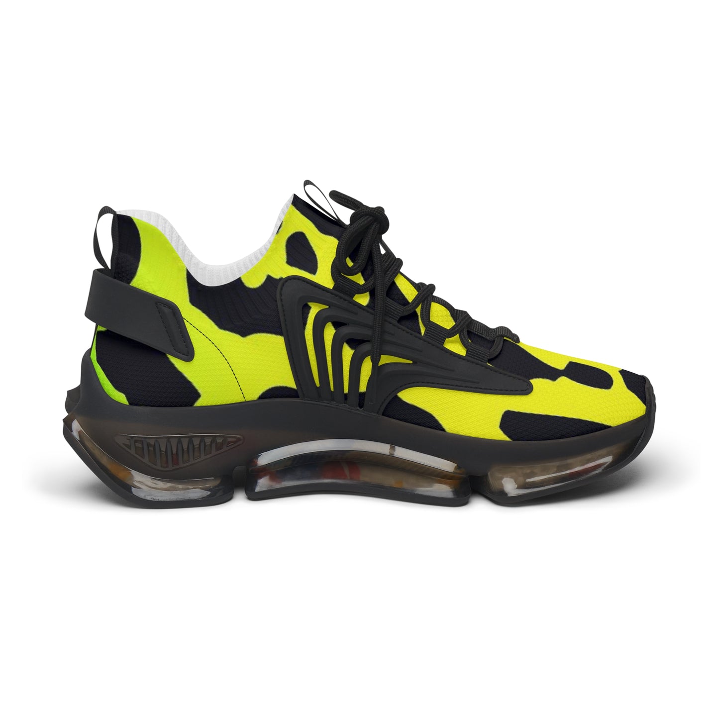 Mesh Sneakers - Yellow Cheetah Print Design