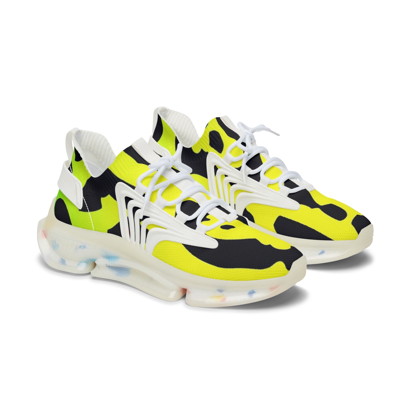 Mesh Sneakers - Yellow Cheetah Print Design