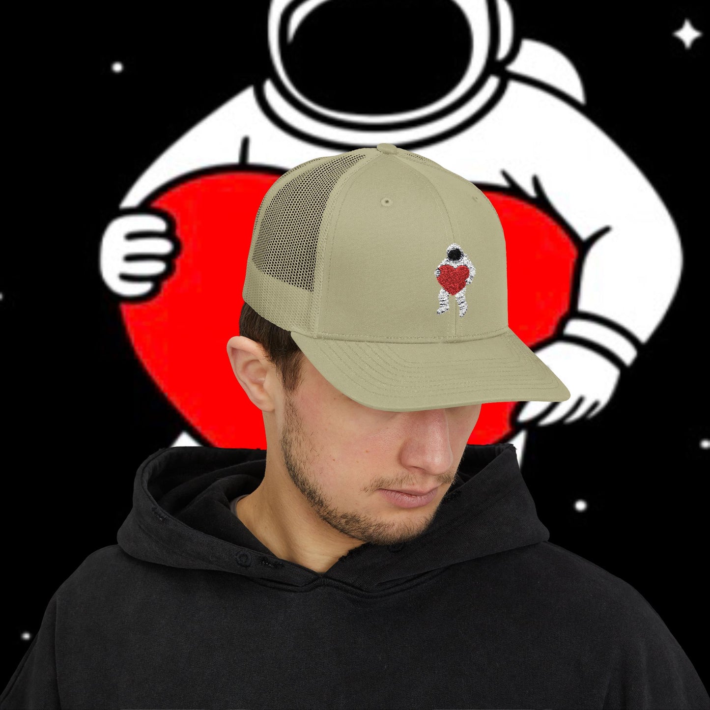Astronaut Heart Snapback Cap, Cool Trucker Hat for Space Lovers, Unique Gift for Birthdays, Holidays, Adventure, Outdoor Wear
