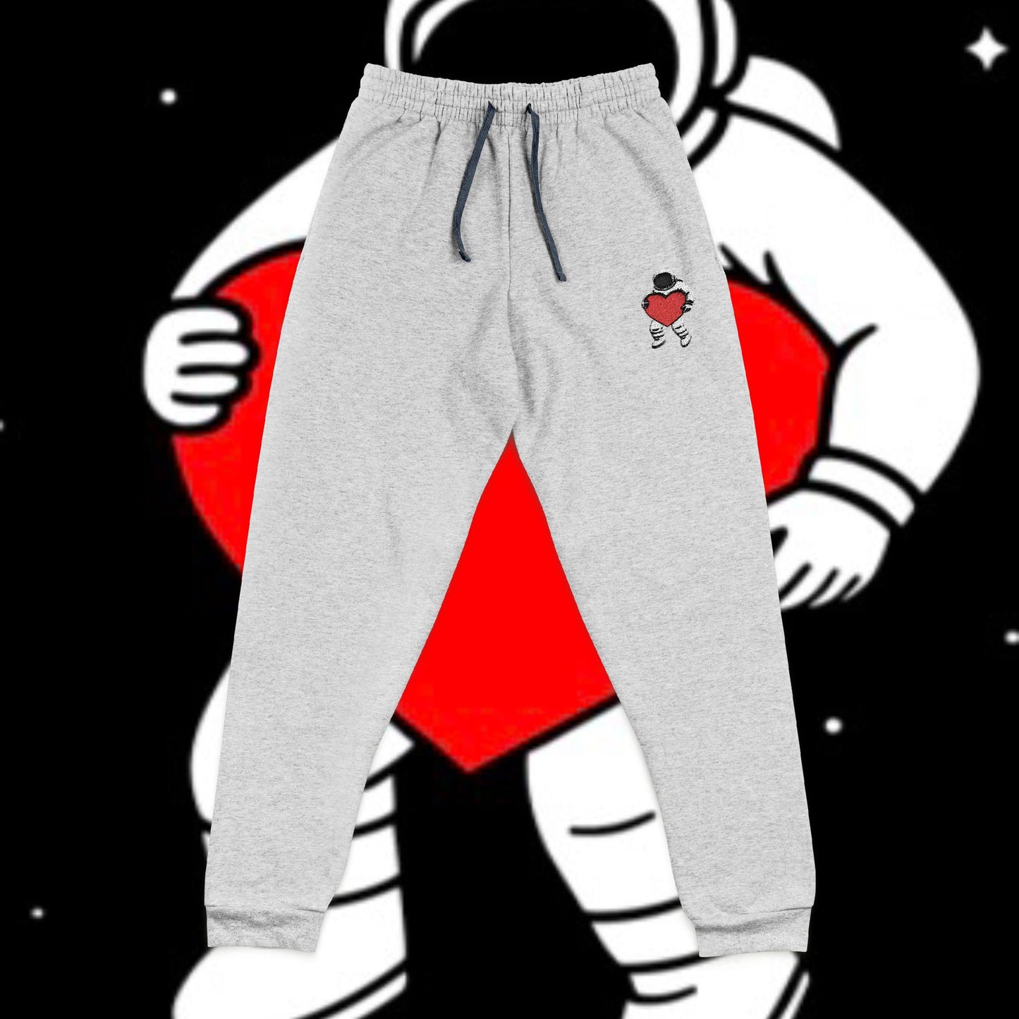 Cosmic Love Joggers, Unisex Embroidered Sweatpants, Cute Gift for Astronaut Lovers, Relaxed Fit Lounge Pants, Perfect for couples