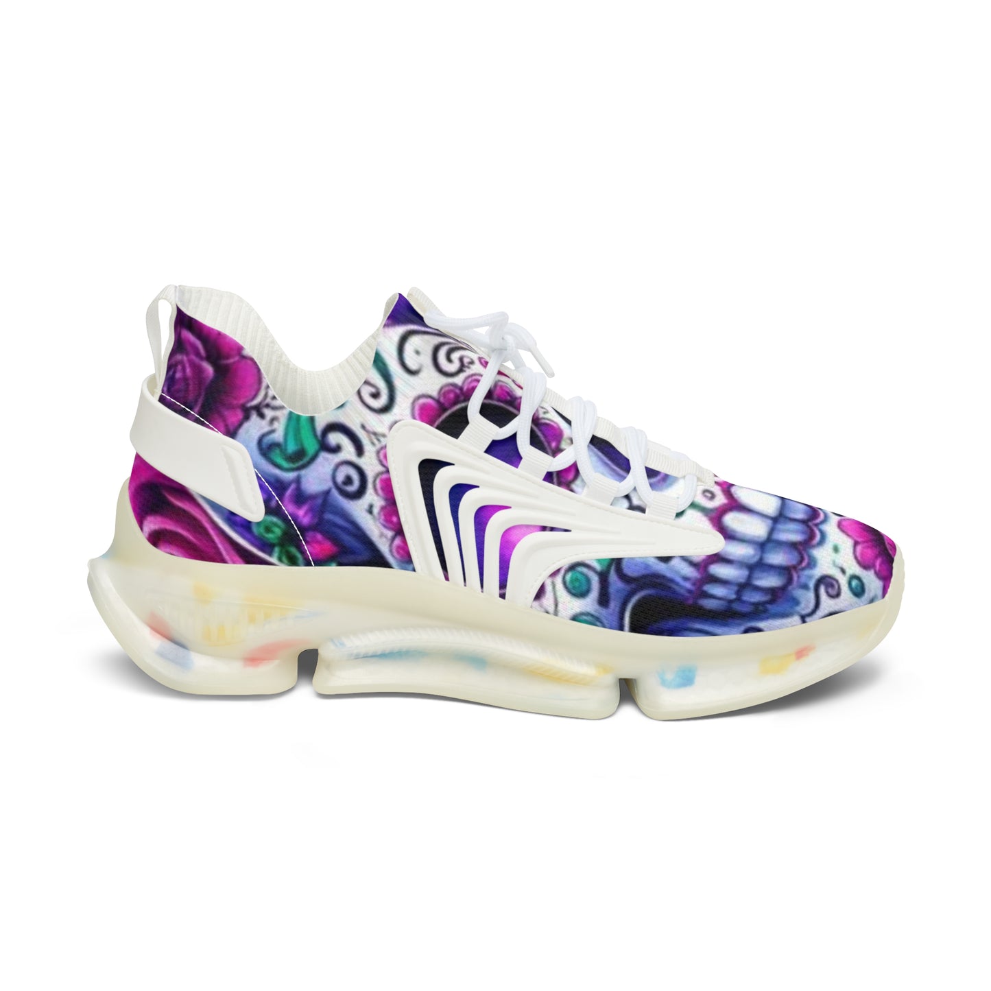 Mesh Sneakers with Sugar Skull and Roses Design